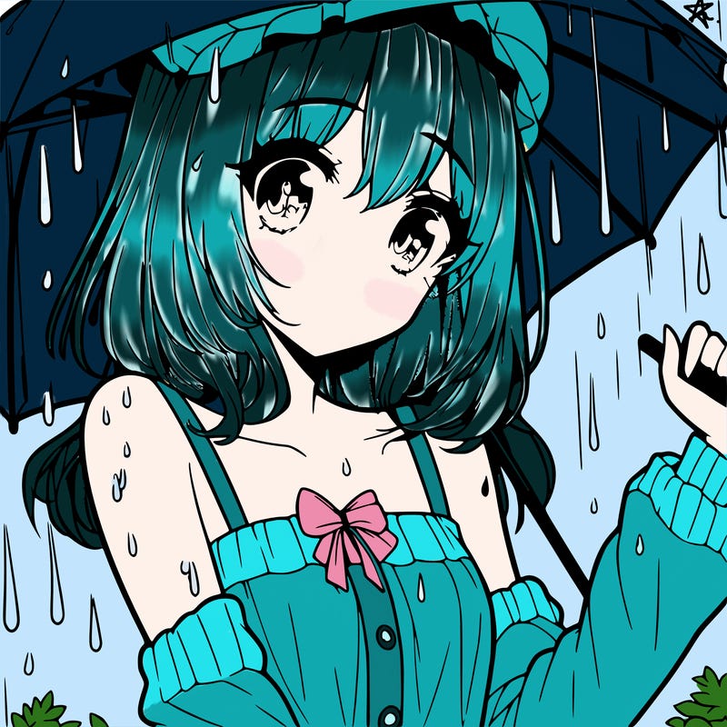 pretty anime girl in the rain