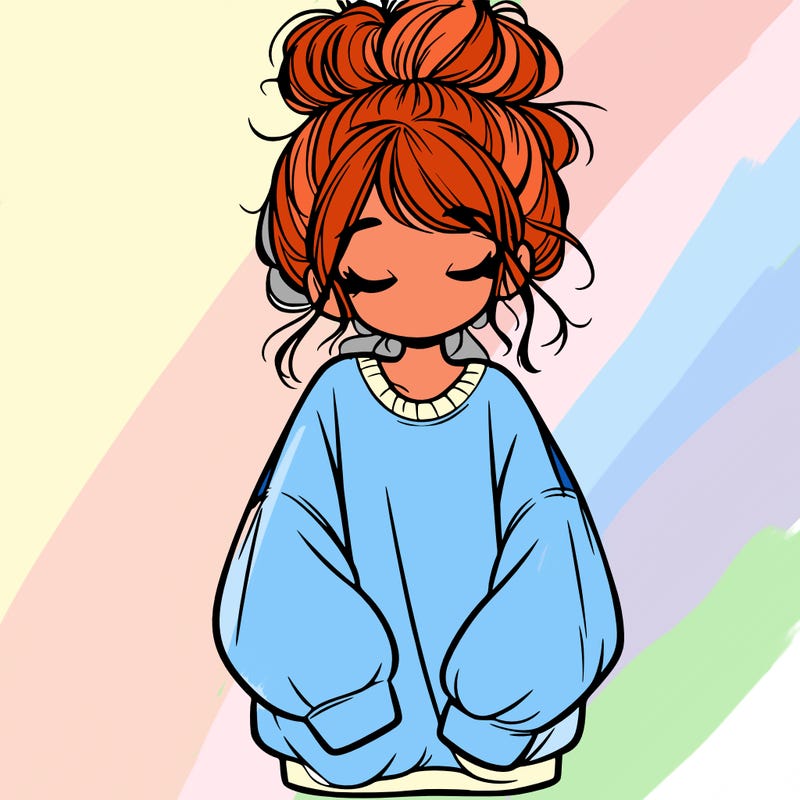girl with baggy sweatshirt and messy bun