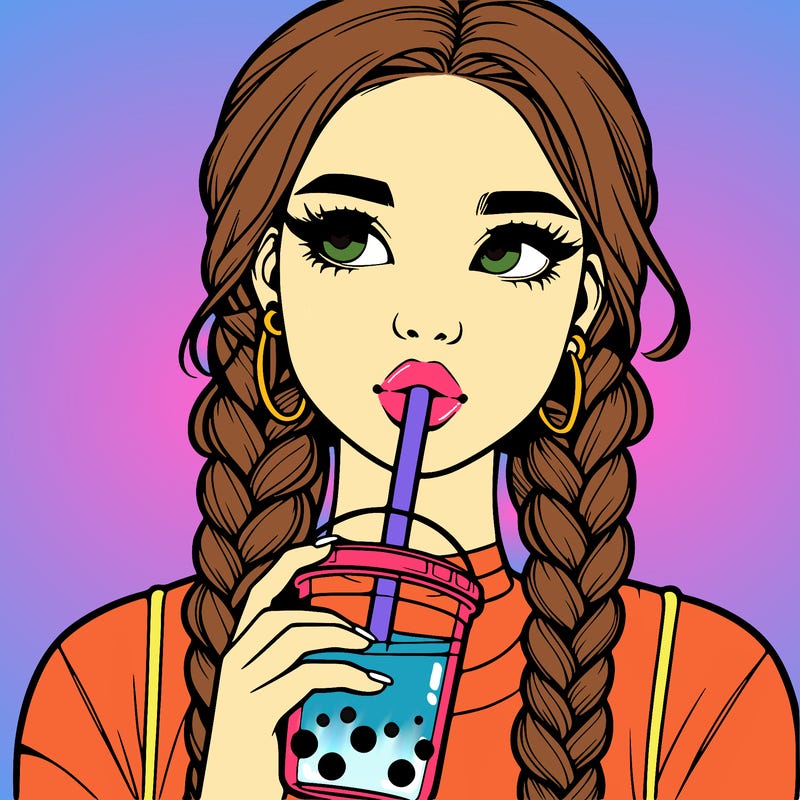 realistic girl with braided hair drinking boba