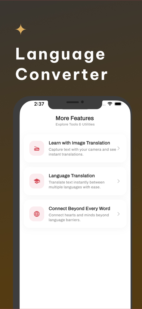 English to Sinhala Translator - Screenshot of the English to Sinhala Translator app displaying features like image translation and text translation tools