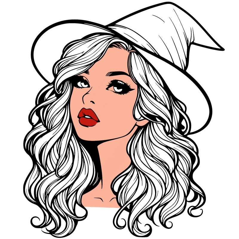 realistic witch girl with wavy hair and lips