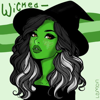 realistic witch girl with wavy hair and lips