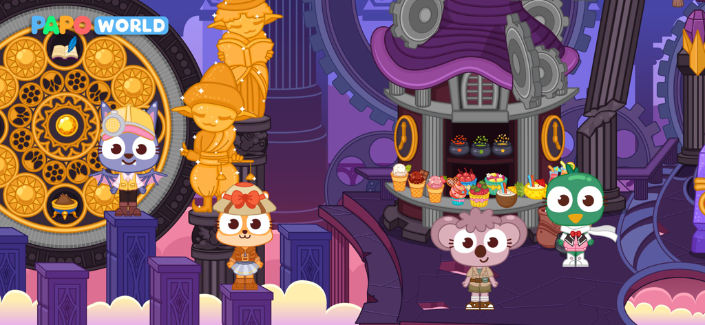 Papo Town: Underground City - Animal characters in a magical underground city scene with a colorful ice cream stall