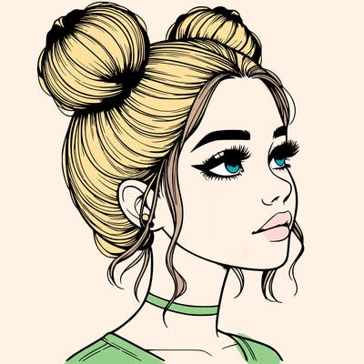 realistic girl with buns on the top of her head