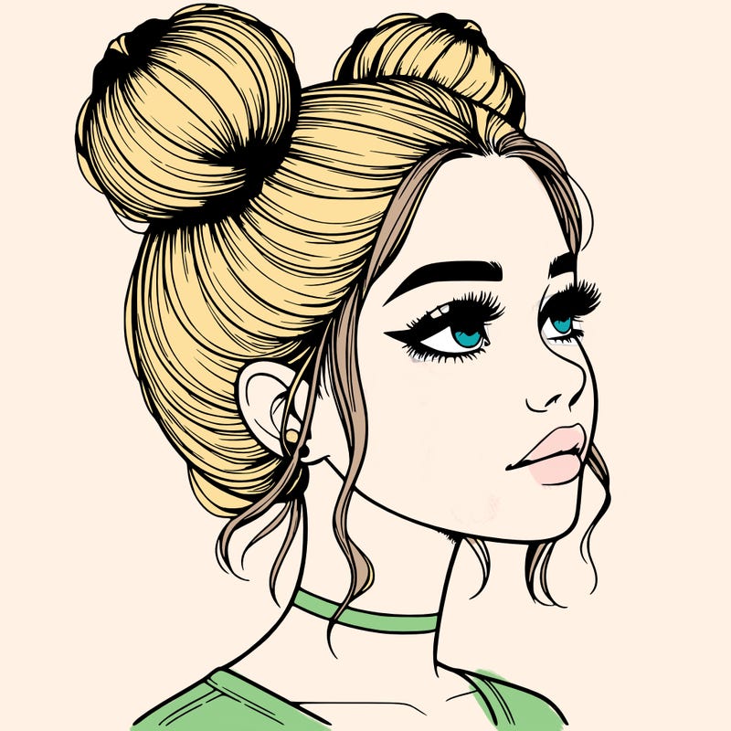 realistic girl with buns on the top of her head