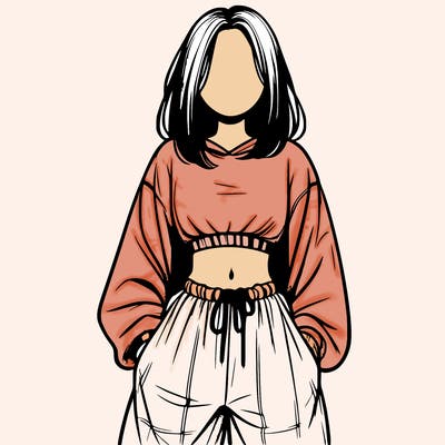realistic girl faceless with baggy pants and a crop top
