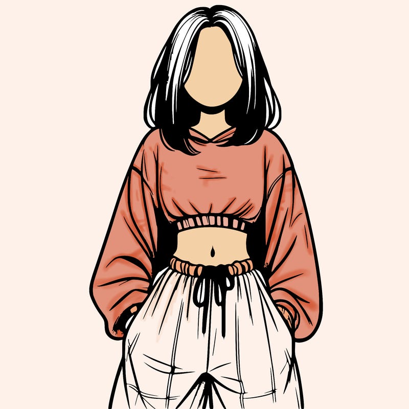 realistic girl faceless with baggy pants and a crop top