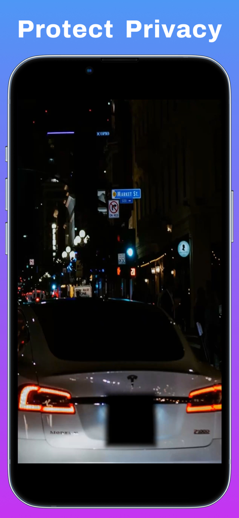 Video Text Remover Pro app interface showing a blurred car license plate to protect privacy