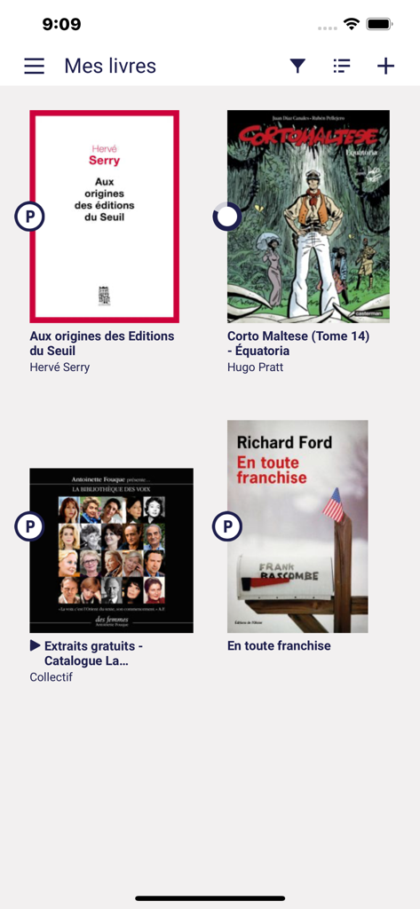 Digital library screen in the Baobab App showing a collection of book covers.