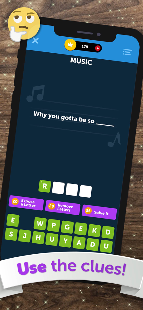 Crossword Quiz - Word Puzzles! - A music themed level in Crossword Quiz showing a word puzzle and letter grid