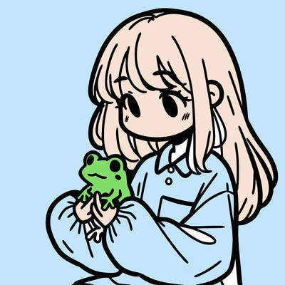 girl with long hair and a oversized shirt. and she is holding a frog