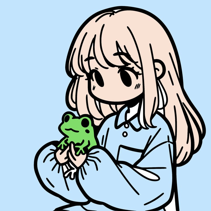 girl with long hair and a oversized shirt. and she is holding a frog