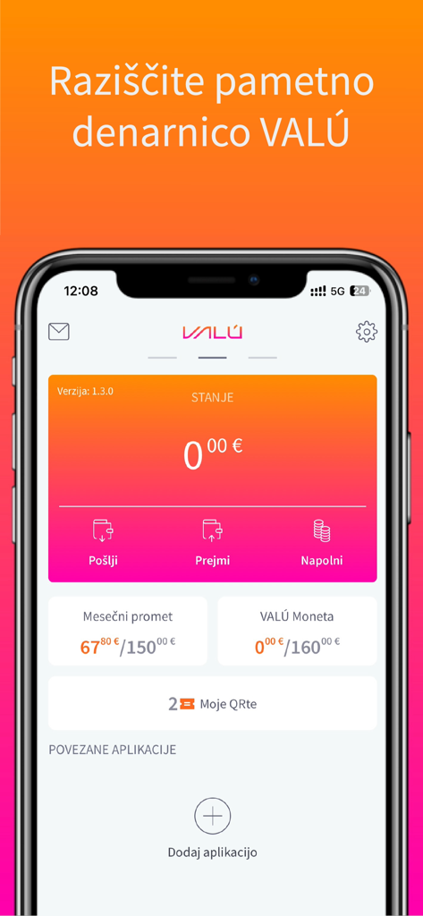 VALÚ - Interface of the VALU smart wallet app showing balance and payment options