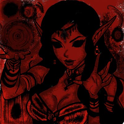 realistic scary beautiful elf sorceress casting spell