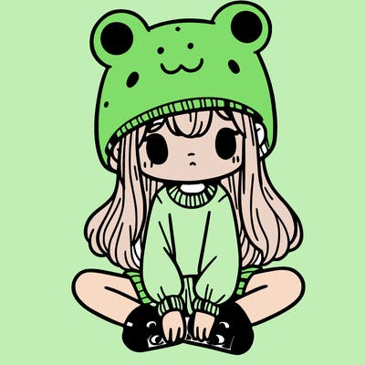 a girl wearing a frog hat and some frog socks