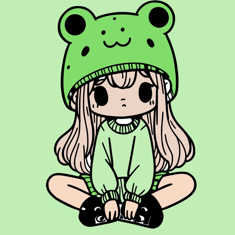 a girl wearing a frog hat and some frog socks