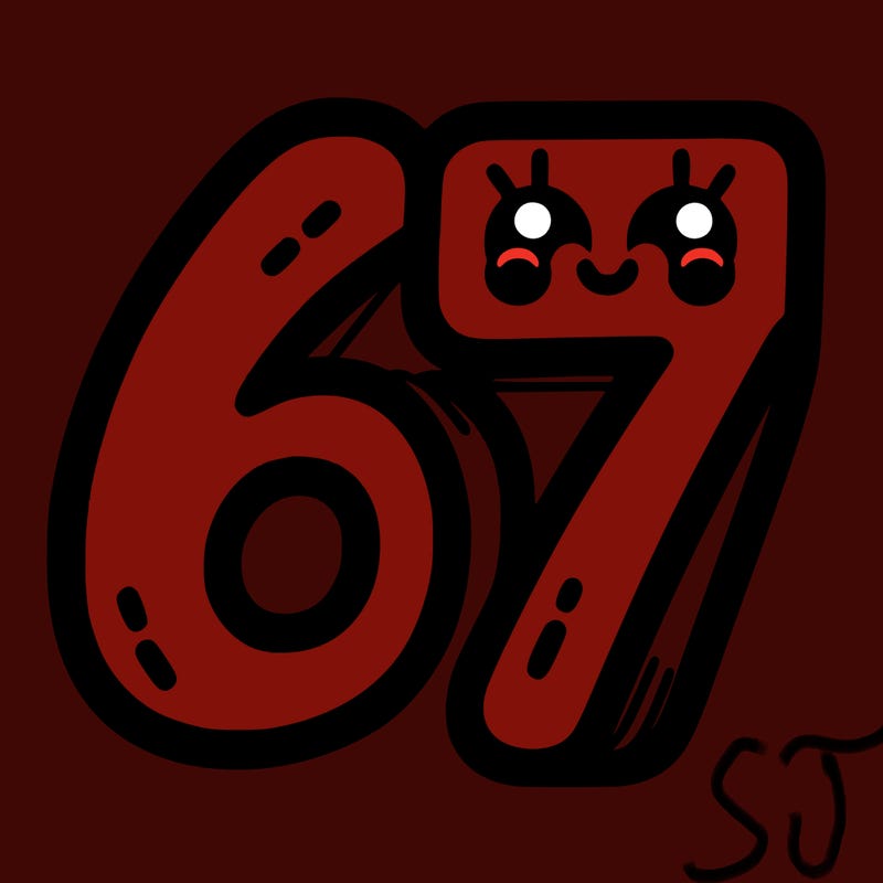the numbers 67