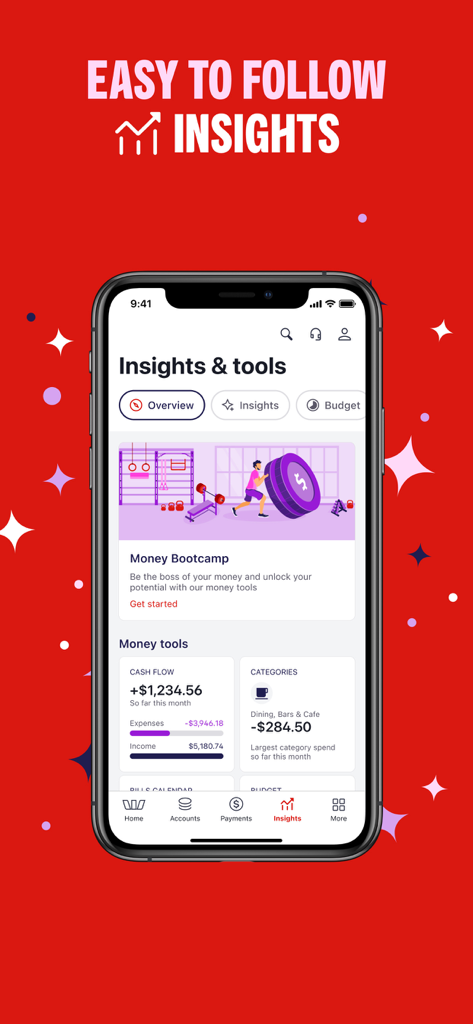 Westpac - Westpac banking app interface showing easy to follow financial insights and money management tools