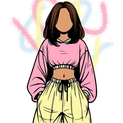 realistic girl faceless with baggy pants and a crop top