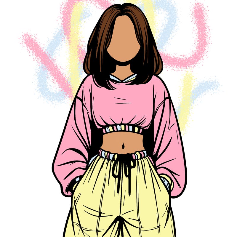 realistic girl faceless with baggy pants and a crop top