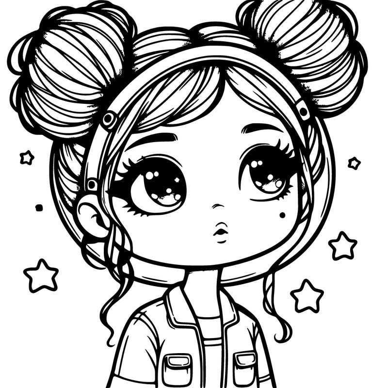 cute realistic, space girl in space buns
