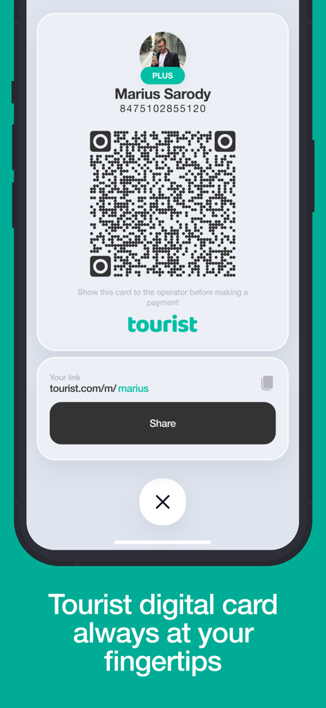 Tourist.com - Tourist app digital card with QR code for discounts and networking