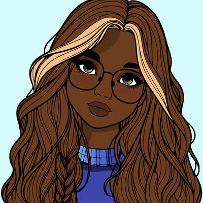 girl with long hair and freckles and glasses realistic