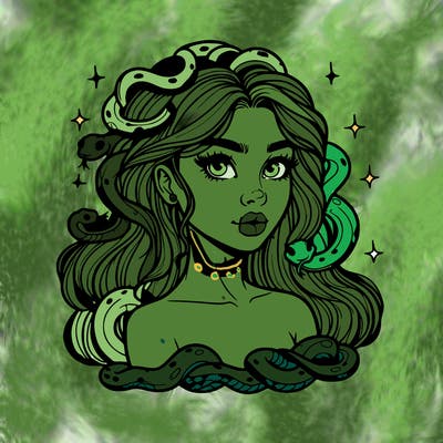 realistic girl with snakes as hair