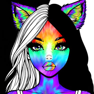 realistic girl with fox ears and realistic lips