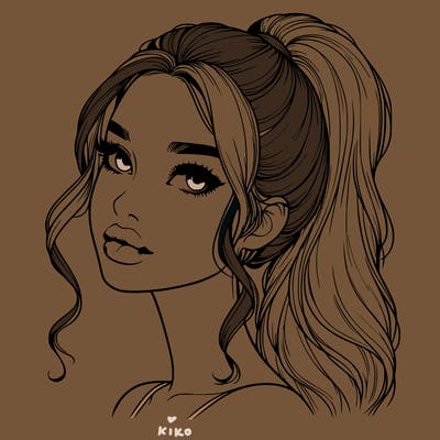 realistic girl with a ponytail on her hair and lips