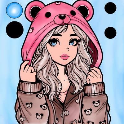 realistic girl in a animal pjs hoodie
