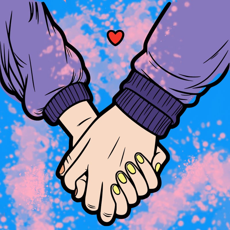 two holding hand one girl hand and one boy hand