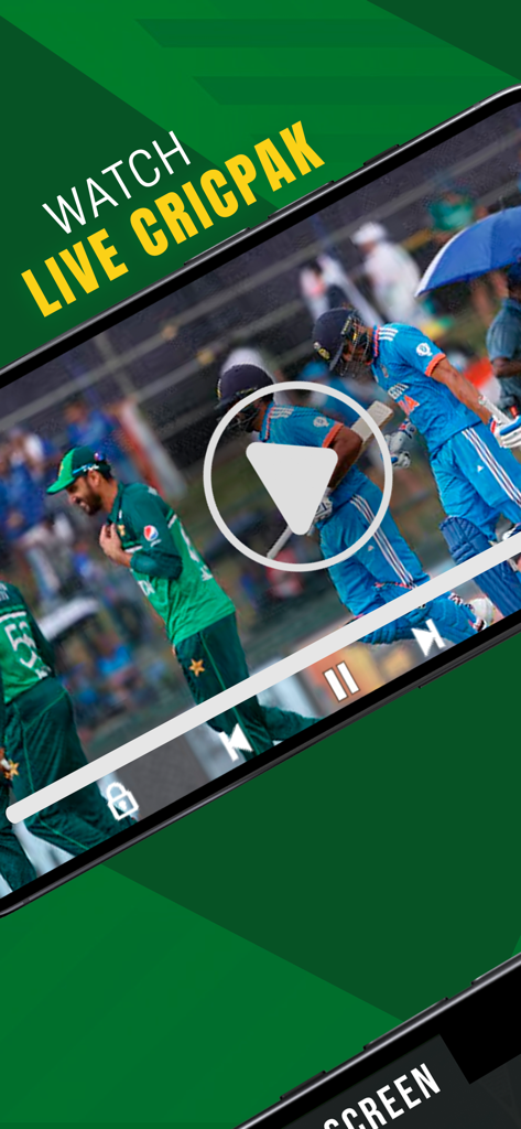 A smartphone screen showing a live cricket match stream on the PTV Live Sports app interface