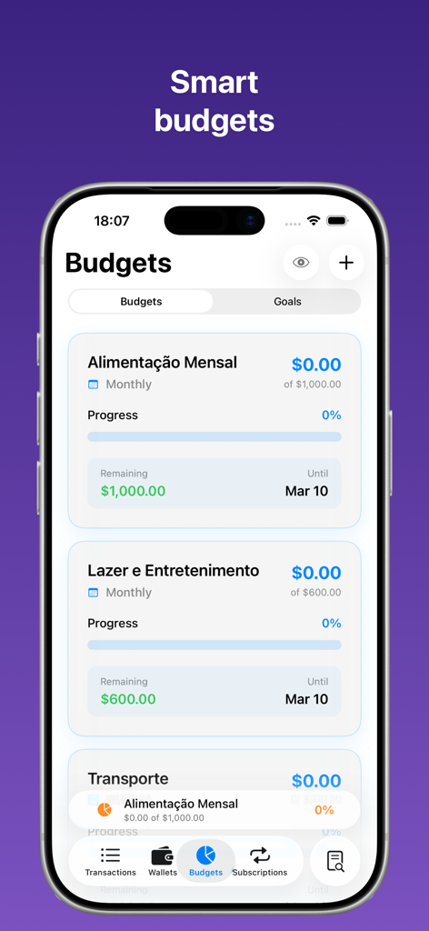 Fiin – Personal Finance - Interface of Fiin personal finance app displaying smart budget categories and monthly spending progress