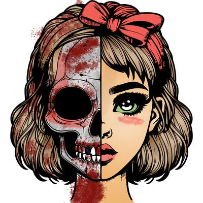 realistic girl with half skull mask