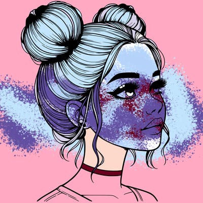 realistic girl with buns on the top of her head