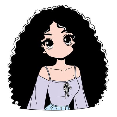 a black anime girl with long afro hair
