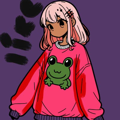 girl wearing frogging sweatshirt
