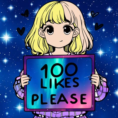 a girl holding a sign saying 100 likes please