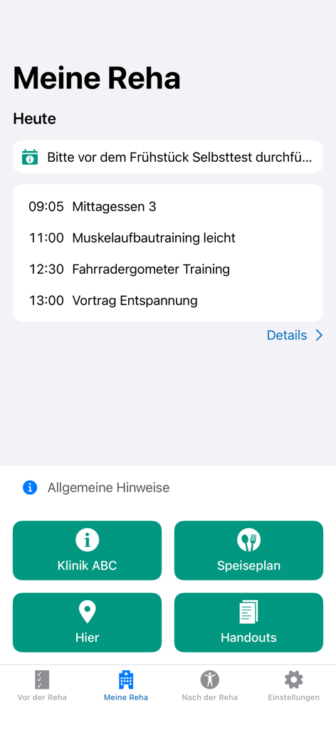 Hamm Kliniken - Programme quotidien de réadaptation et navigation dans les ressources de l'application Hamm Kliniken