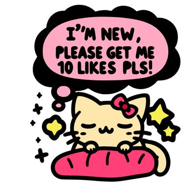 kitty taking a nap dream talking and saying "i'm new, please get me at least 10 likes pls!!"