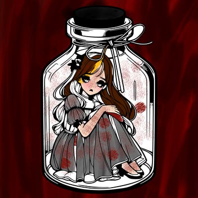 beautiful realistic girl trapped in bottle