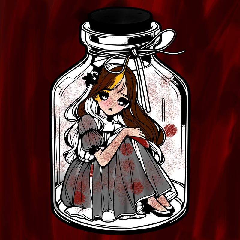 beautiful realistic girl trapped in bottle