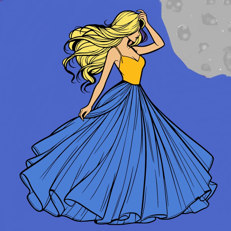 realistic woman with dress flowing in the wind