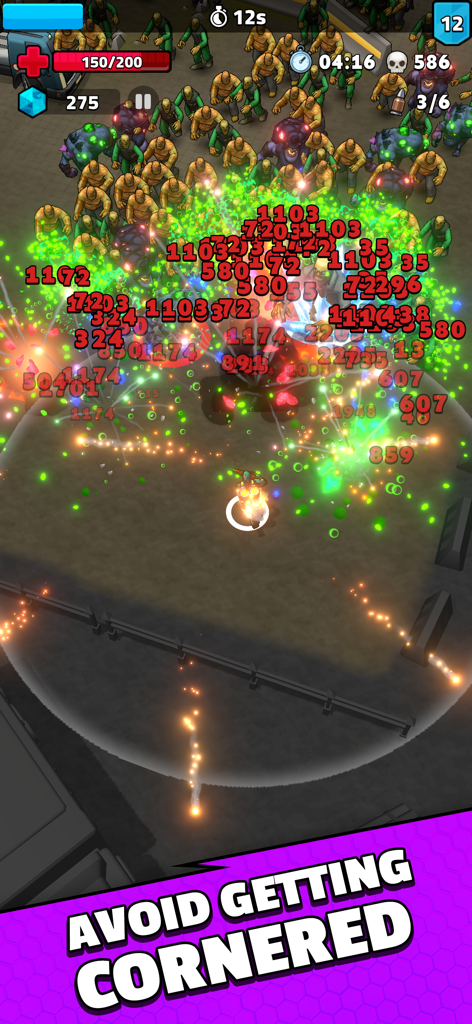 Bionics - Action gameplay of Bionics hero fighting a large crowd of zombies with explosive visual effects.