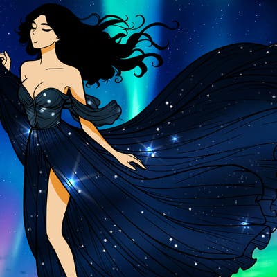 realistic woman in dress flowing the the wind