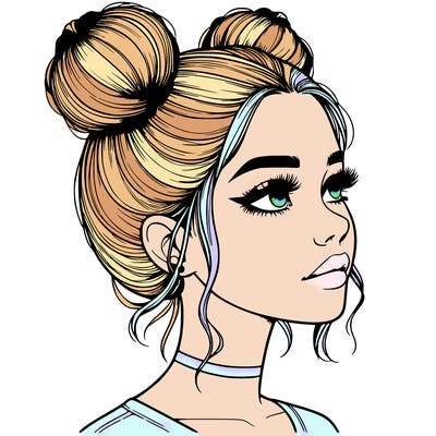 realistic girl with buns on the top of her head