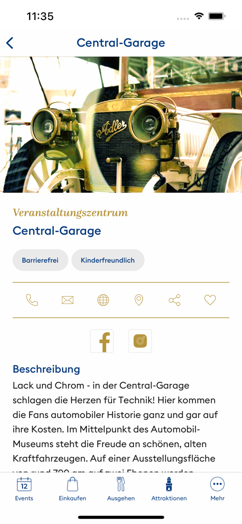 Bad Homburg App - バート・ホンブルク・アプリのスクリーンショット、中央ガレージの観光情報が表示されています