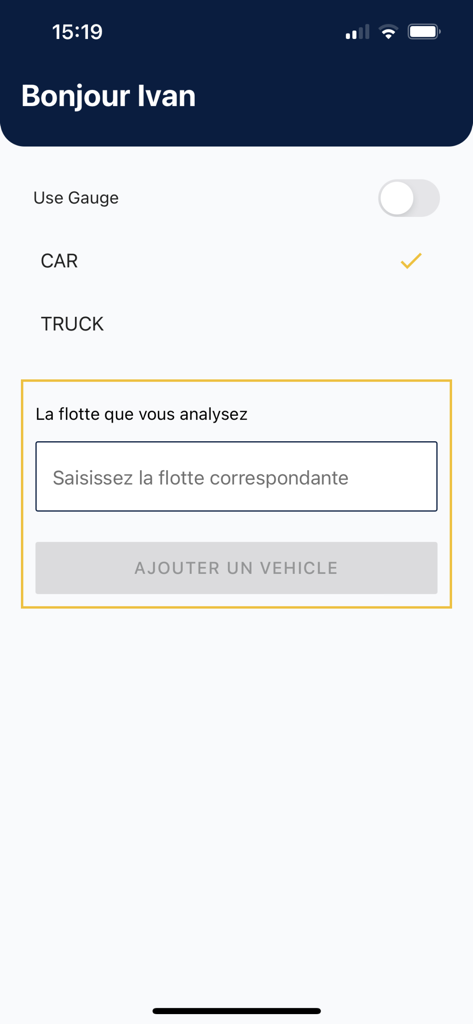 CaRool FleetCheck - CaRool FleetCheck interface for selecting vehicle type and adding a vehicle to a fleet