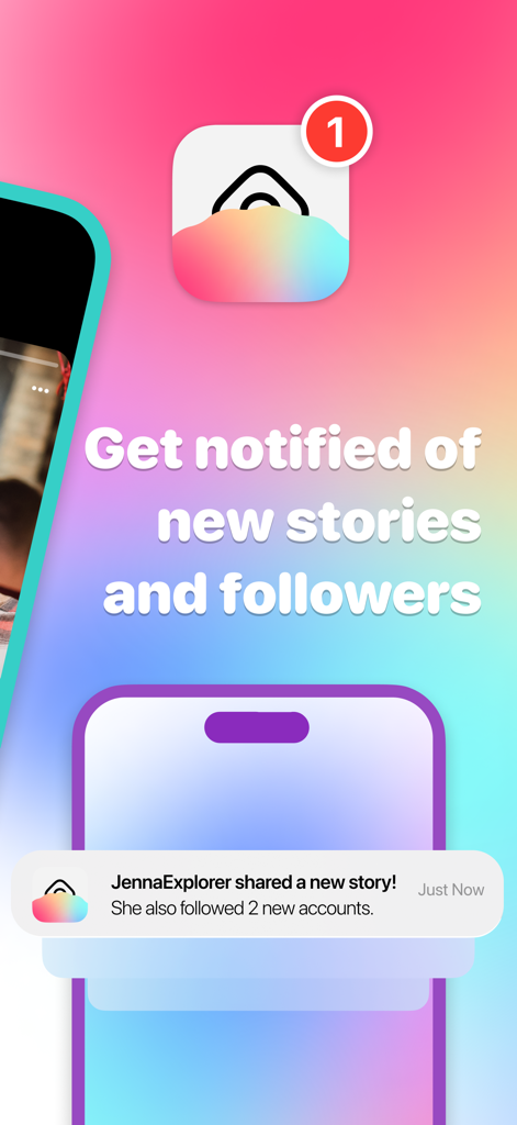 Peep - IG Story Viewer - Peep app interface showing a notification for new Instagram stories and follower activity